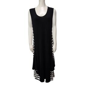 LUUKAA Womens Black White Striped Mixed Media Sleeveless Midi Dress Size M/L